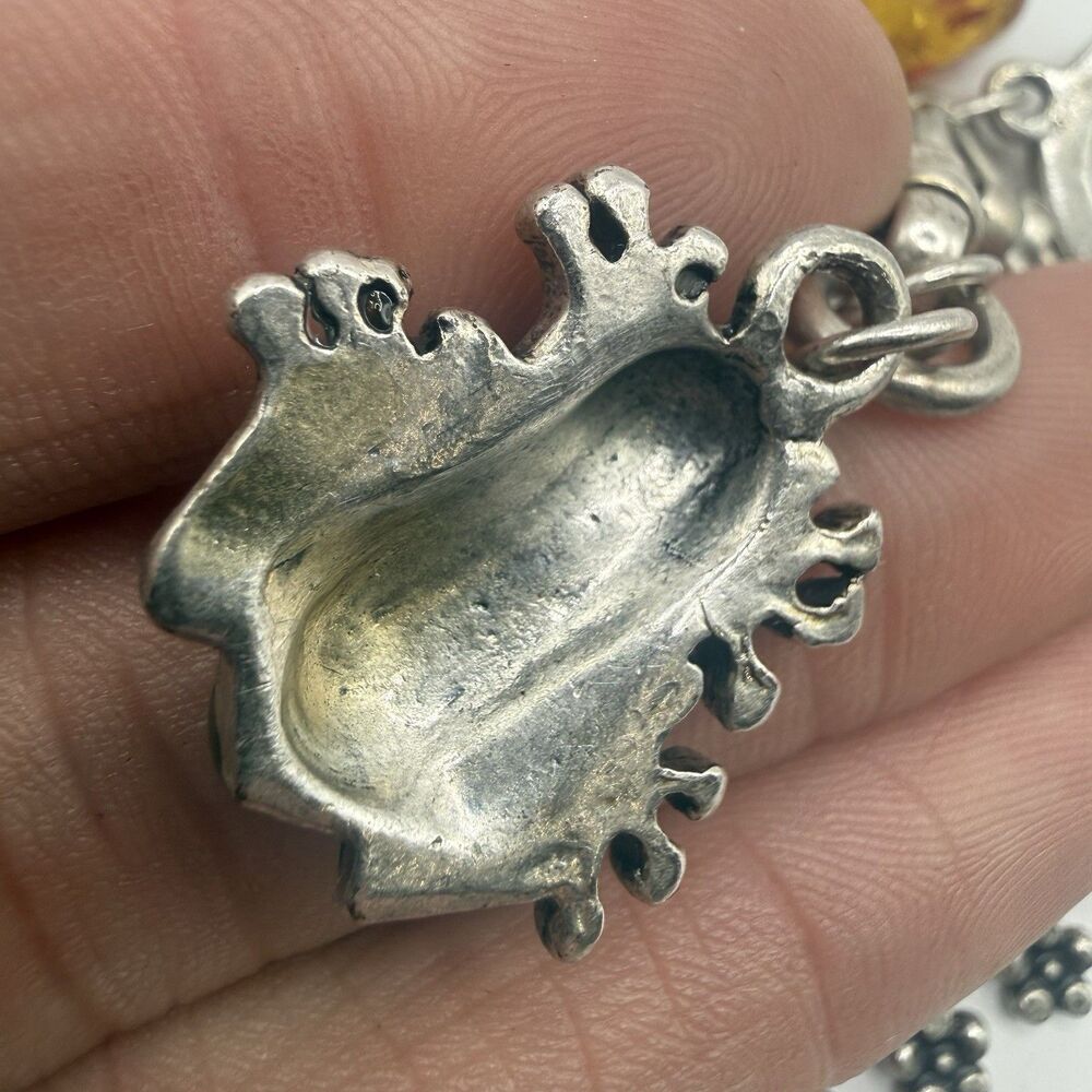 Vintage 925 Sterling Silver Mixed Charm Bracelet Turquoise Amber Frog Turtle 70g - Picture 11 of 14